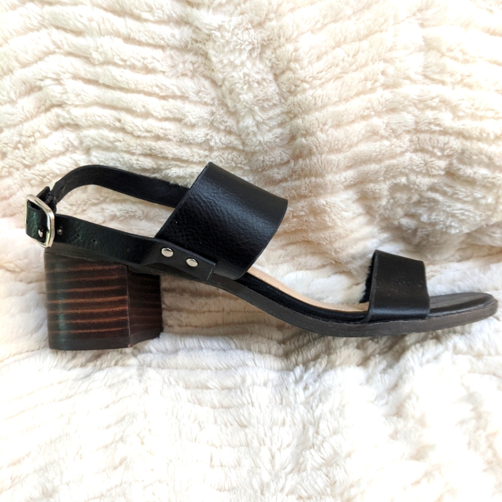 Black block heel shoes.